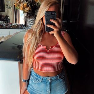Red and white striped crop tank top